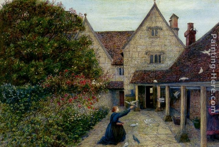 Maria Spartali Stillman Feeding The Doves At Kelmscott Manor, Oxfordshire